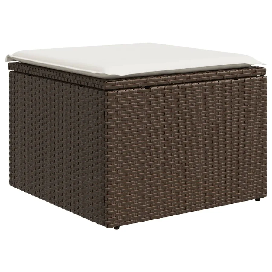 Tabouret de jardin avec coussin brun 55x55x37 cm résine tressée - 2
