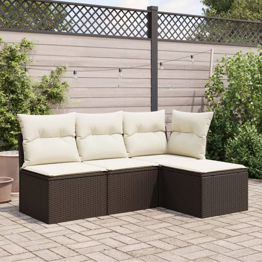 Tabouret de jardin avec coussin brun 55x55x37 cm résine tressée - 3