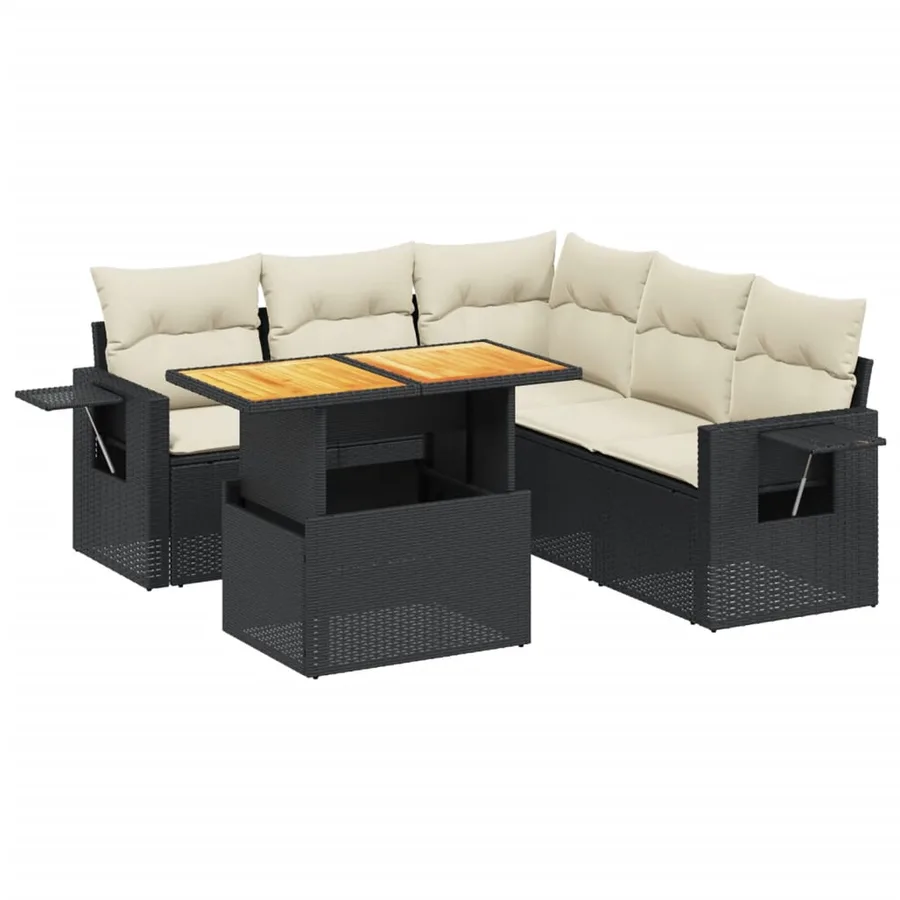 Salon de jardin 6 pcs avec coussins noir résine tressée - 2