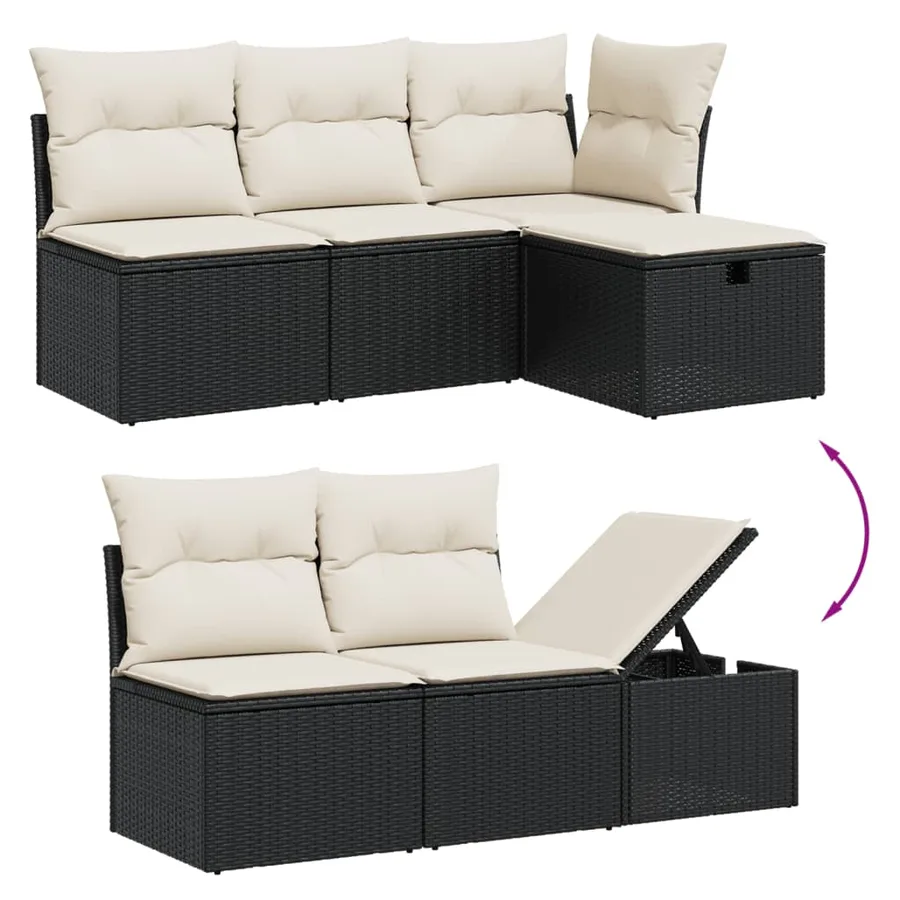 Salon de jardin 7 pcs avec coussins noir résine tressée 55 x 62 x 69 cm - 65,1 kg - 3