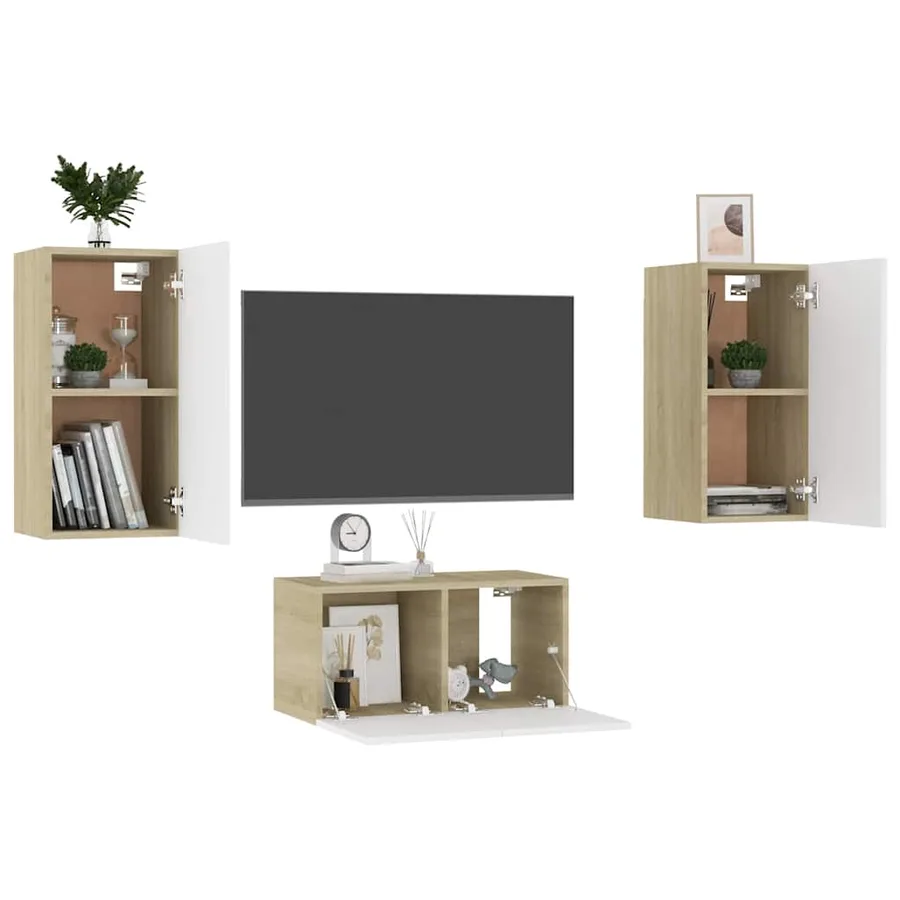 Ensemble de meubles TV 3 pcs Blanc et chêne sonoma - 3