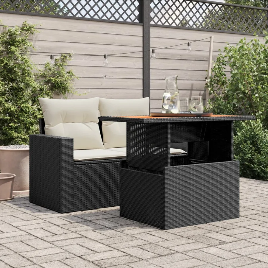 Table de jardin noir 100x55x73 cm résine tressée et bois acacia - 3