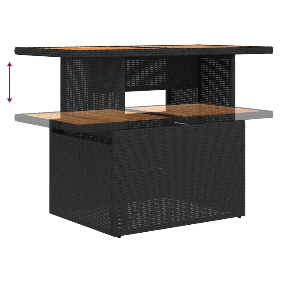 Table de jardin noir 100x55x73 cm résine tressée et bois acacia - 8