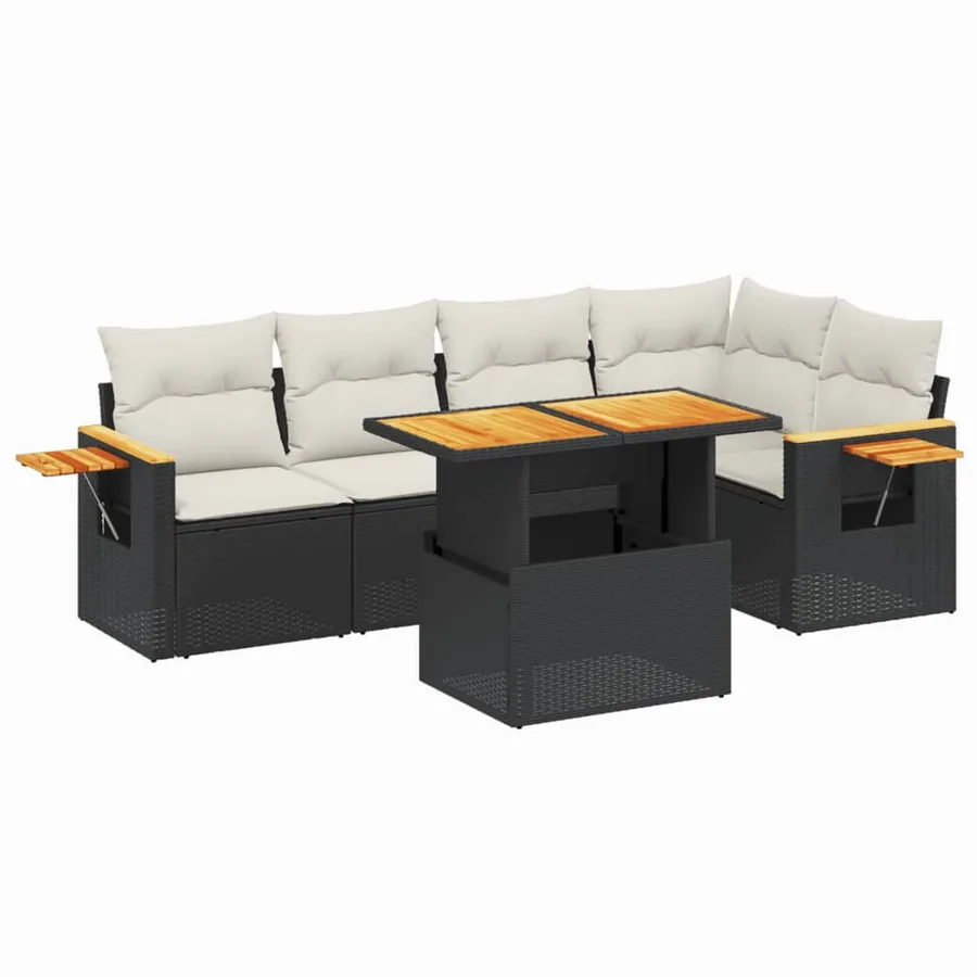 Salon de jardin 6 pcs avec coussins noir résine tressée - 2