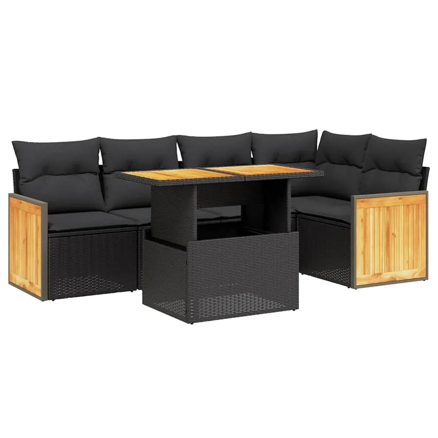 Salon de jardin 6 pcs avec coussins noir résine tressée - 2