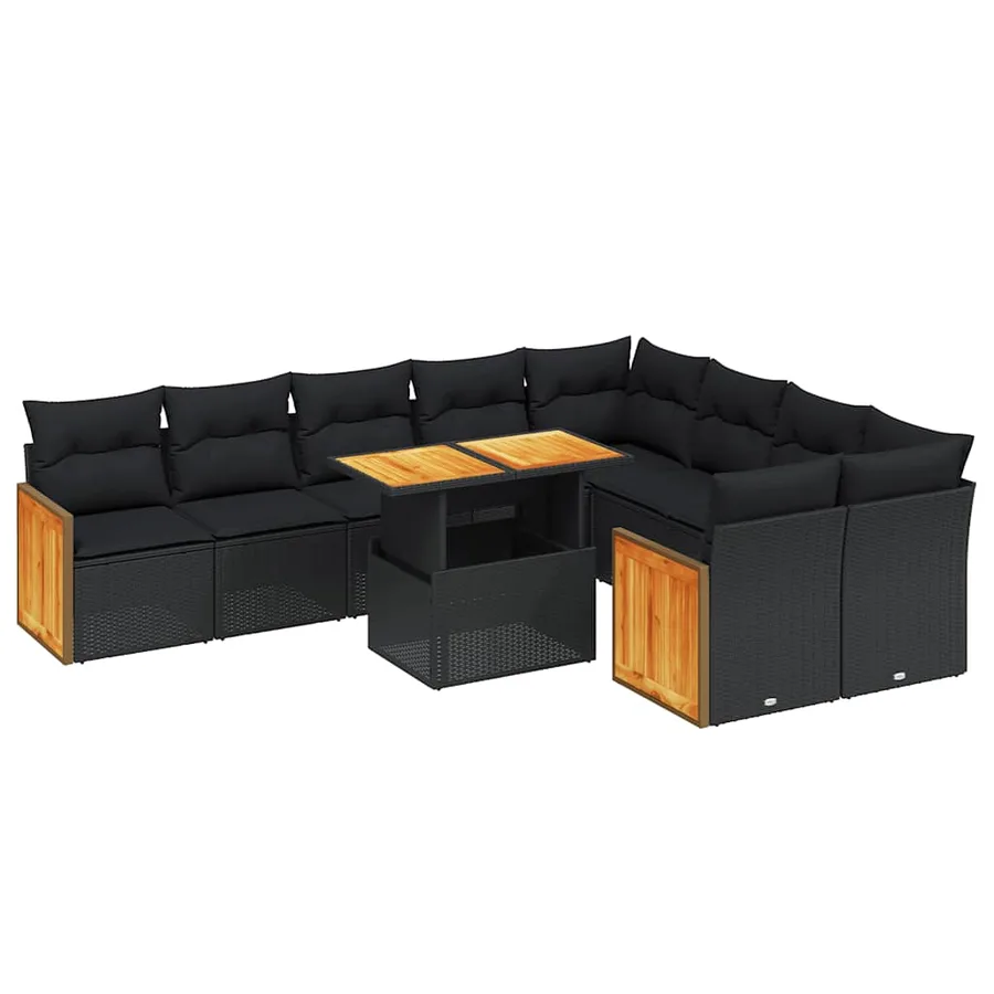 Salon de jardin 10 pcs avec coussins noir résine tressée - 2