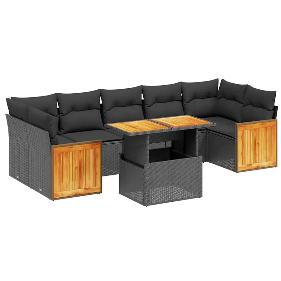 Salon de jardin 8 pcs avec coussins noir résine tressée - 2