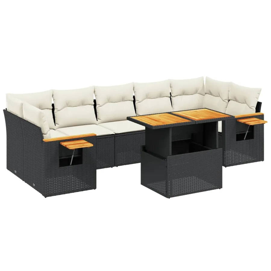 Salon de jardin 8 pcs avec coussins noir résine tressée - 2