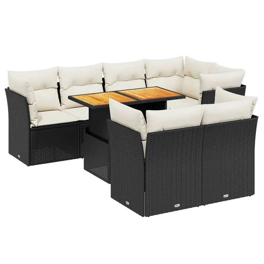 Salon de jardin 8 pcs avec coussins noir résine tressée - 2