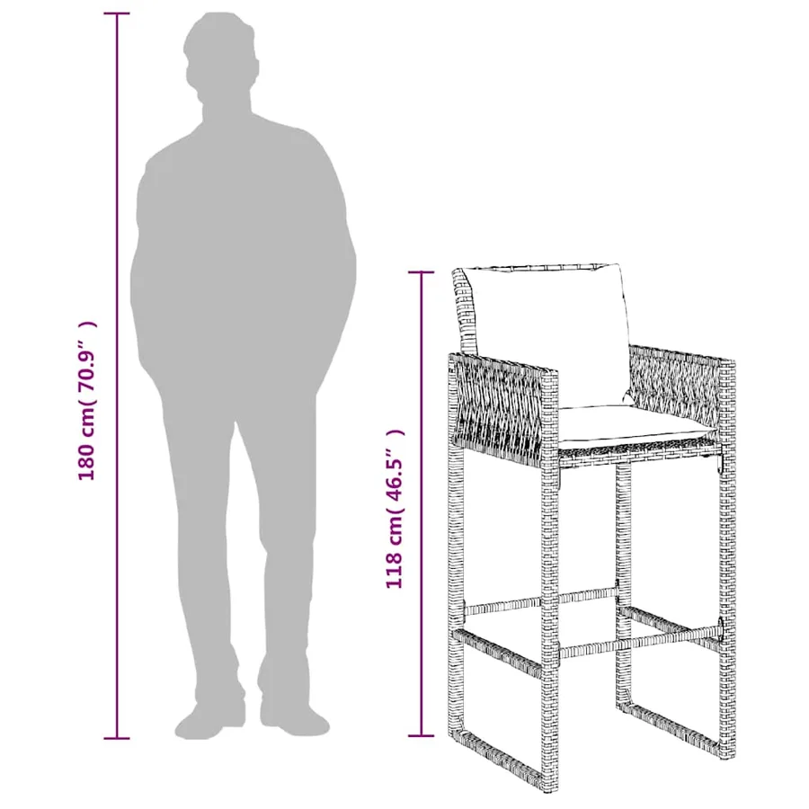 Tabourets de bar jardin coussins lot de 2 marron résine tressée - 10