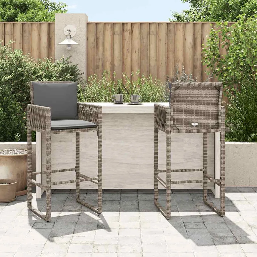 Tabourets de bar de jardin lot de 2 gris résine tressée - 3