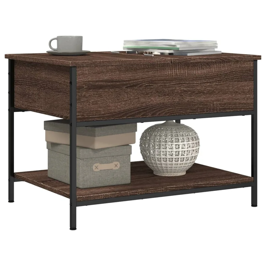 Table basse chêne marron 70x50x50 cm bois d'ingénierie et métal - 4