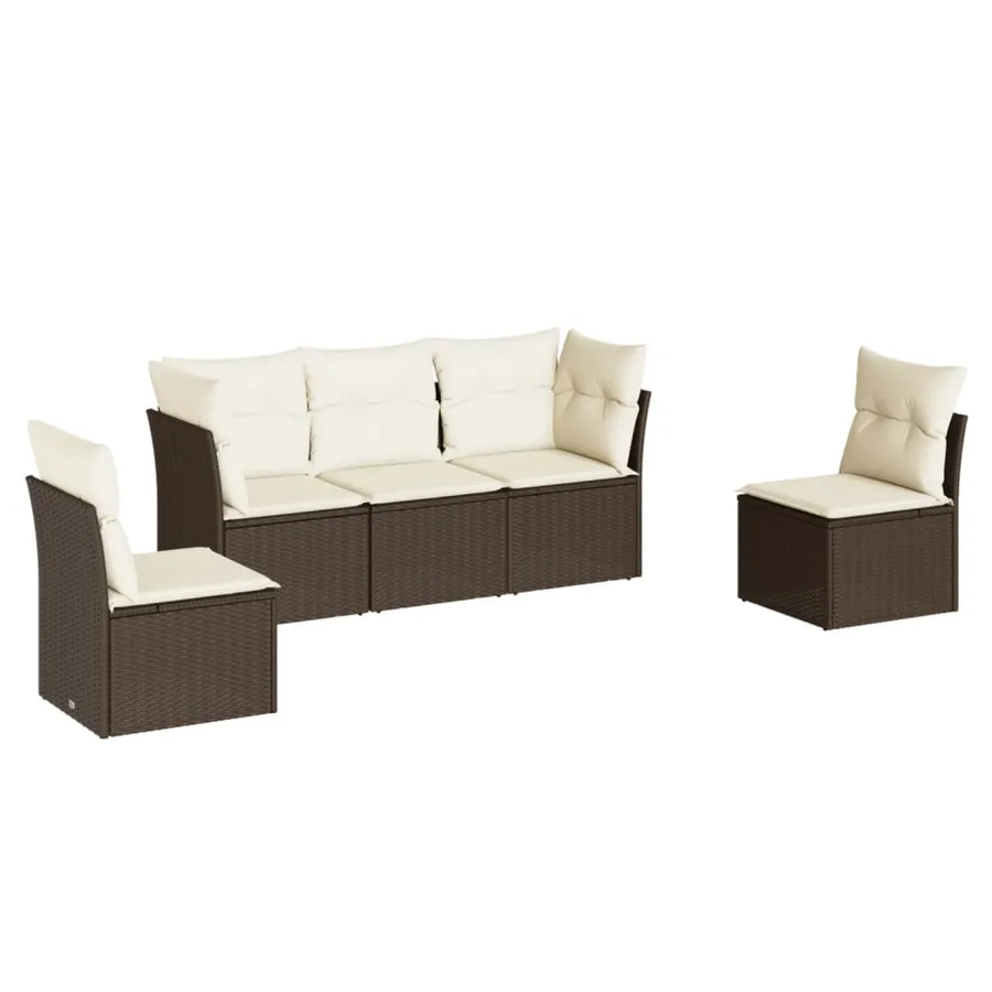 Salon de jardin avec coussins 5 pcs marron résine tressée - 2