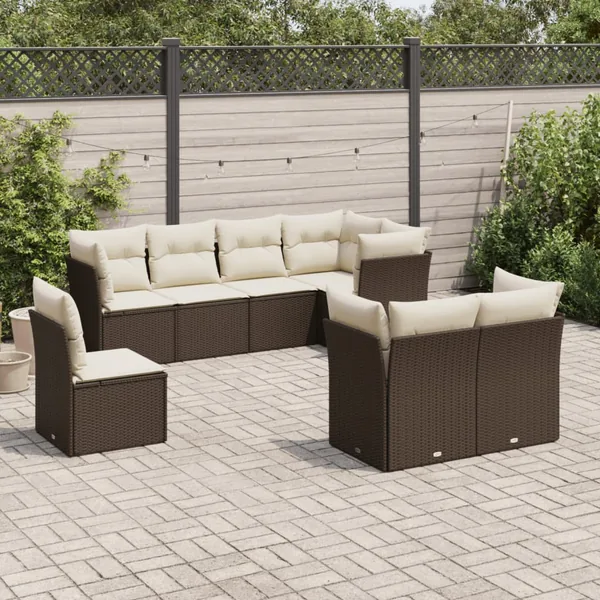 Salon de jardin 8 pcs avec coussins marron résine tressée