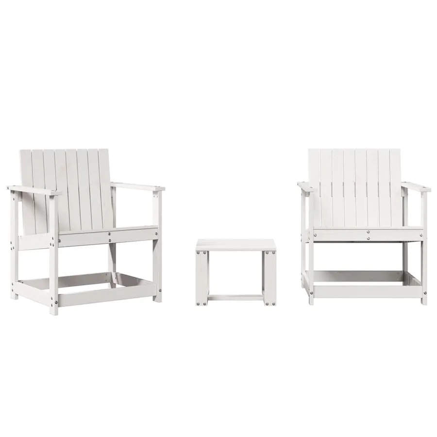 Salon de jardin 3 pcs blanc bois massif de pin - 2