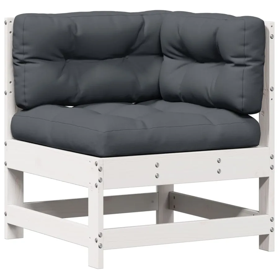Salon de jardin avec coussins 8 pcs blanc bois de pin massif - 4