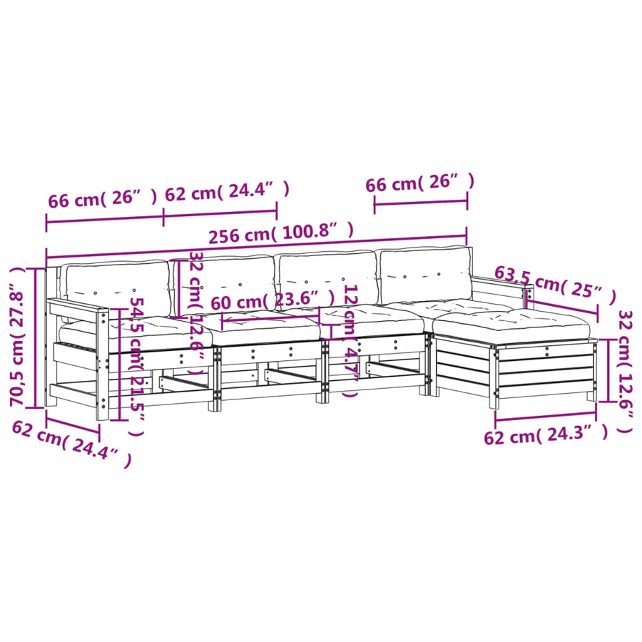Salon de jardin 5 pcs avec coussins Bois de pin massif - 10