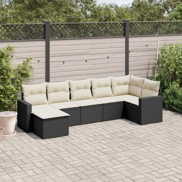 Salon de jardin 7 pcs avec coussins noir résine tressée 62 x 62 x 69 cm - 58,8 kg