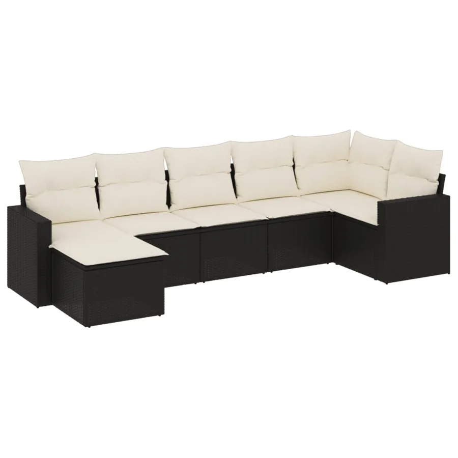 Salon de jardin 7 pcs avec coussins noir résine tressée 62 x 62 x 69 cm - 58,8 kg - 2