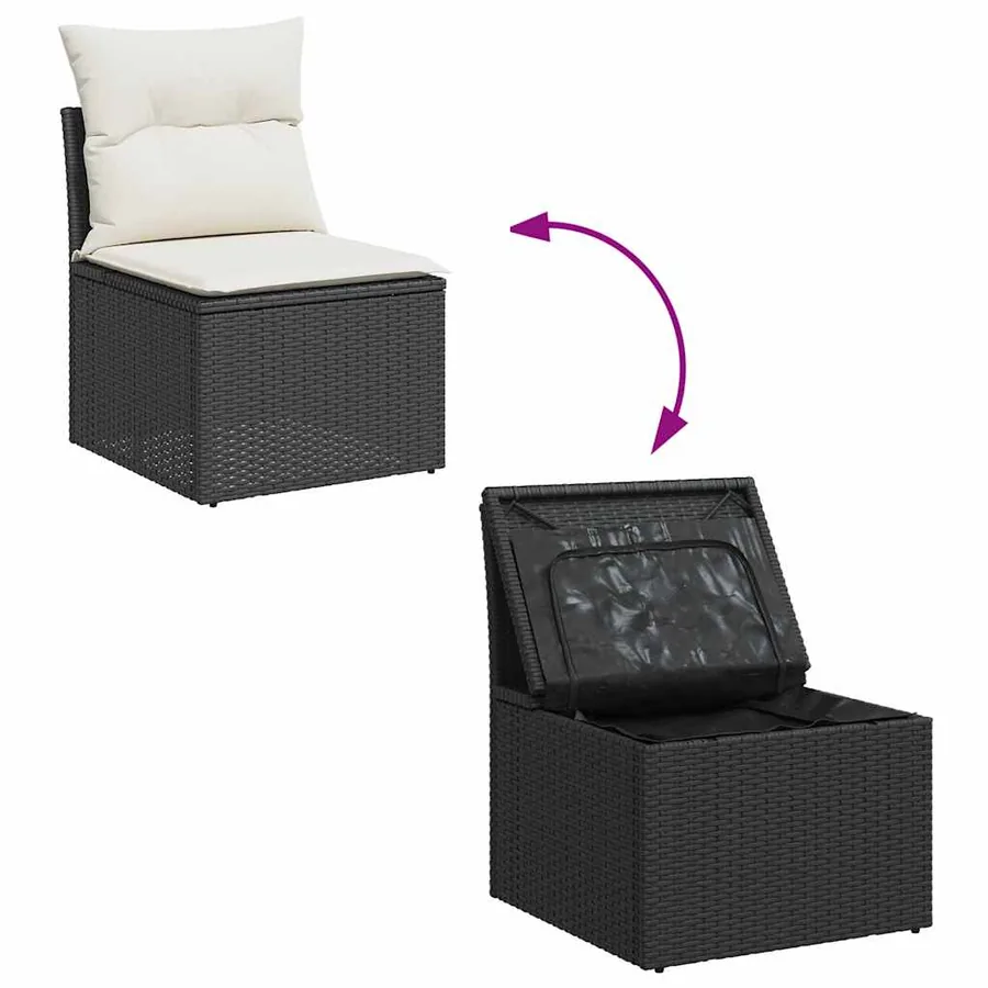 Salon de jardin 11 pcs avec coussins noir résine tressée - 8