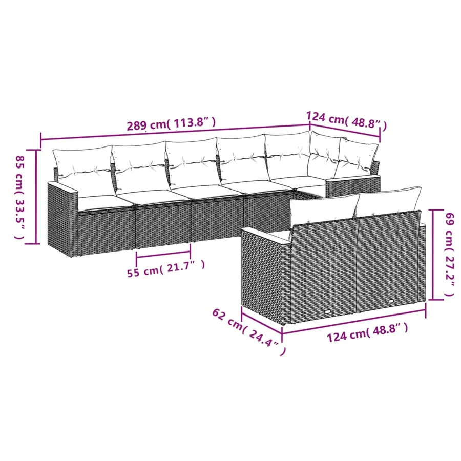 Salon de jardin 8 pcs avec coussins noir résine tressée - 3