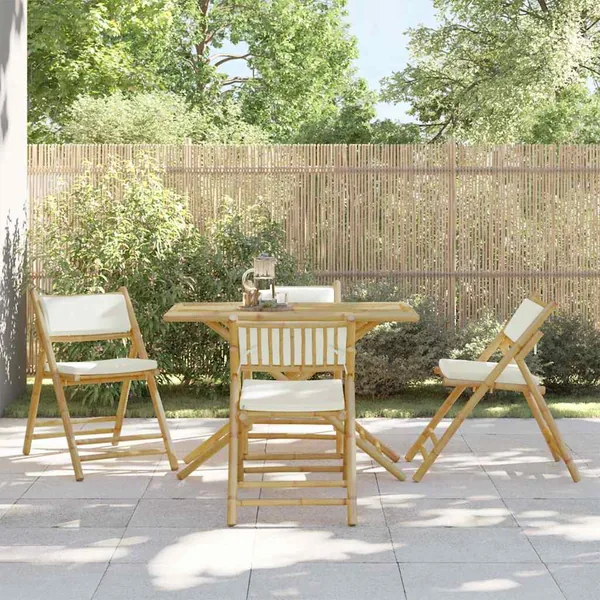 Chaises de bistro pliantes lot de 4 et coussins blanc crème