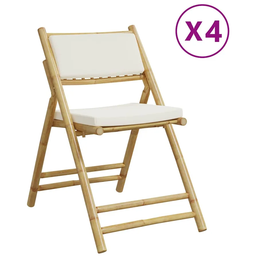 Chaises de bistro pliantes lot de 4 et coussins blanc crème - 2