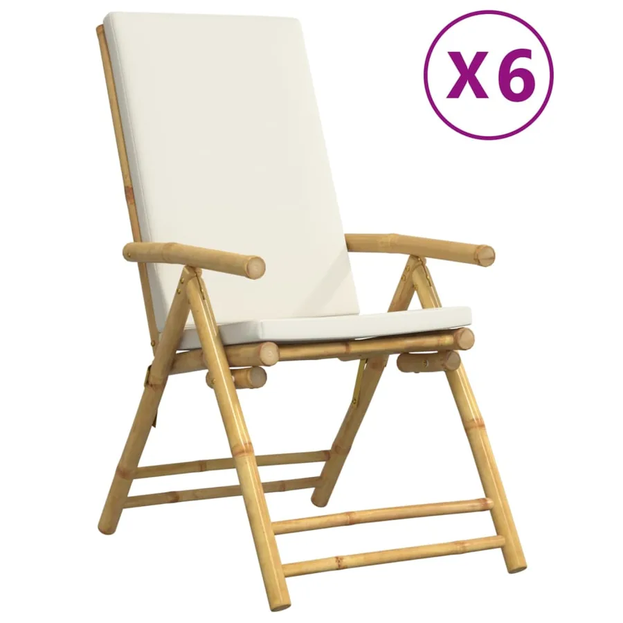 Chaises inclinables de jardin pliantes lot de 6 coussins bambou - 2