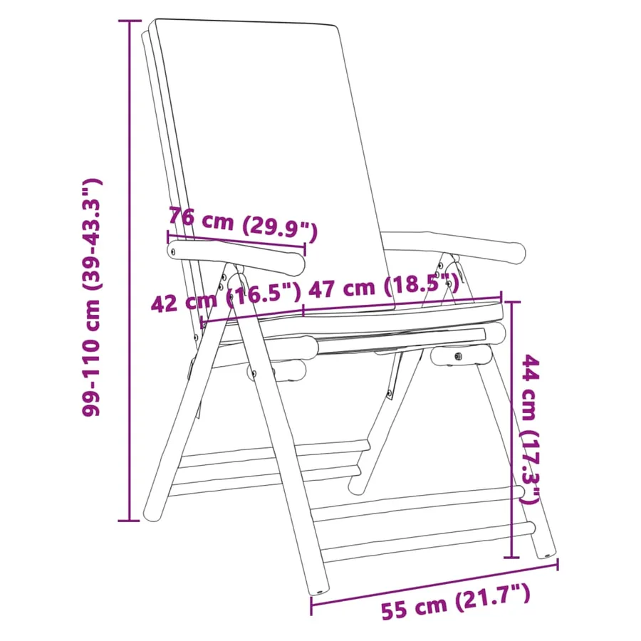 Chaises inclinables de jardin pliantes lot de 6 coussins bambou - 9