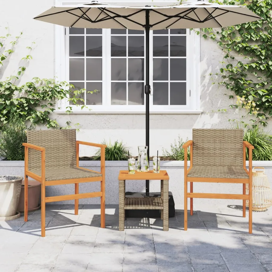 Chaises de jardin lot de 2 beige résine tressée et bois massif - 3