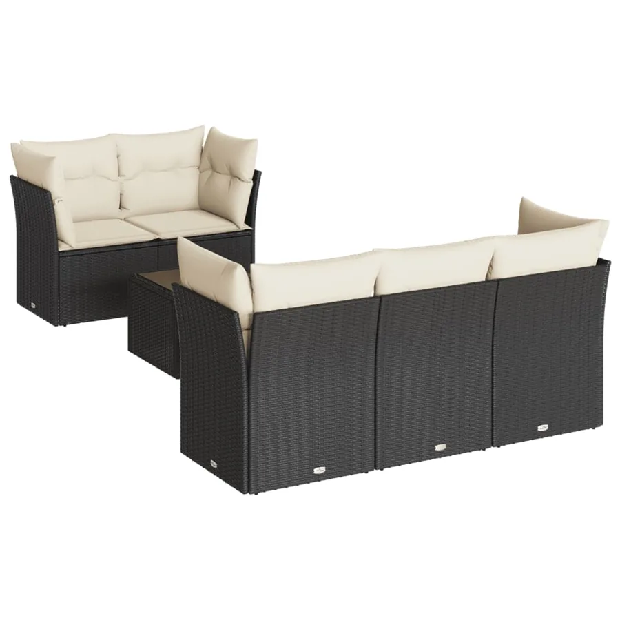Salon de jardin 7 pcs avec coussins noir résine tressée 62 x 62 x 69 cm - 63,6 kg - 2