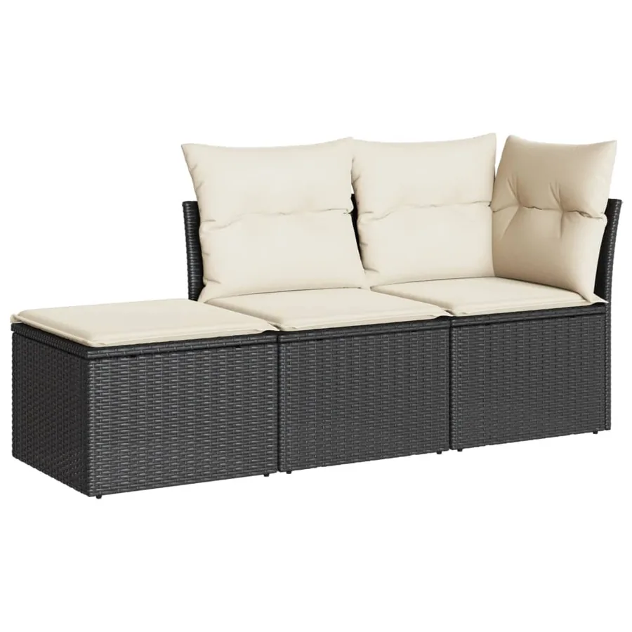 Salon de jardin 3 pcs avec coussins noir résine tressée - 2