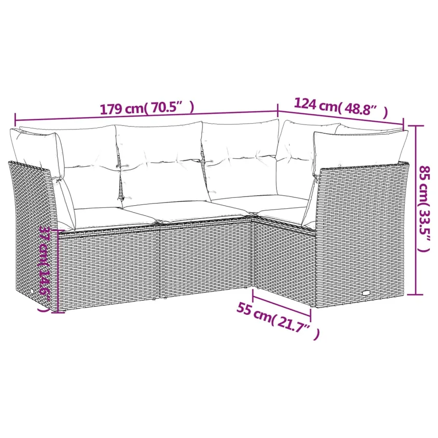 Salon de jardin 4 pcs avec coussins noir résine tressée - 3