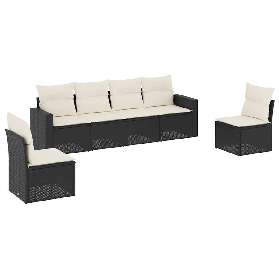Salon de jardin 6 pcs avec coussins noir résine tressée - 2
