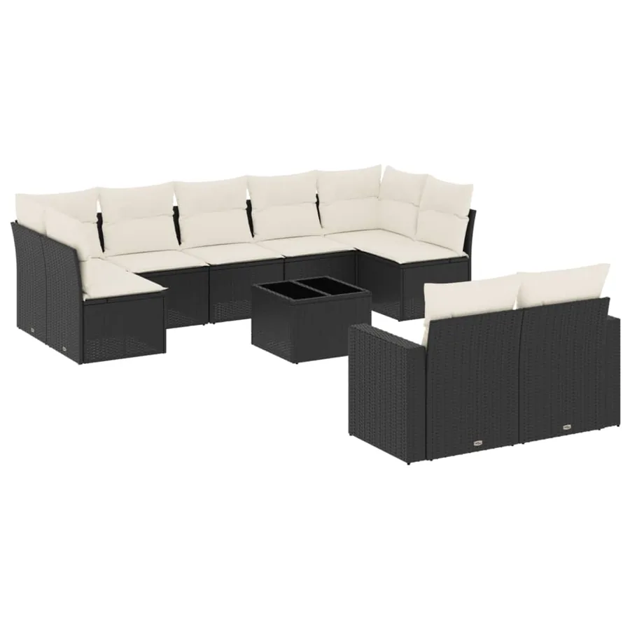 Salon de jardin 10 pcs avec coussins noir résine tressée - 2