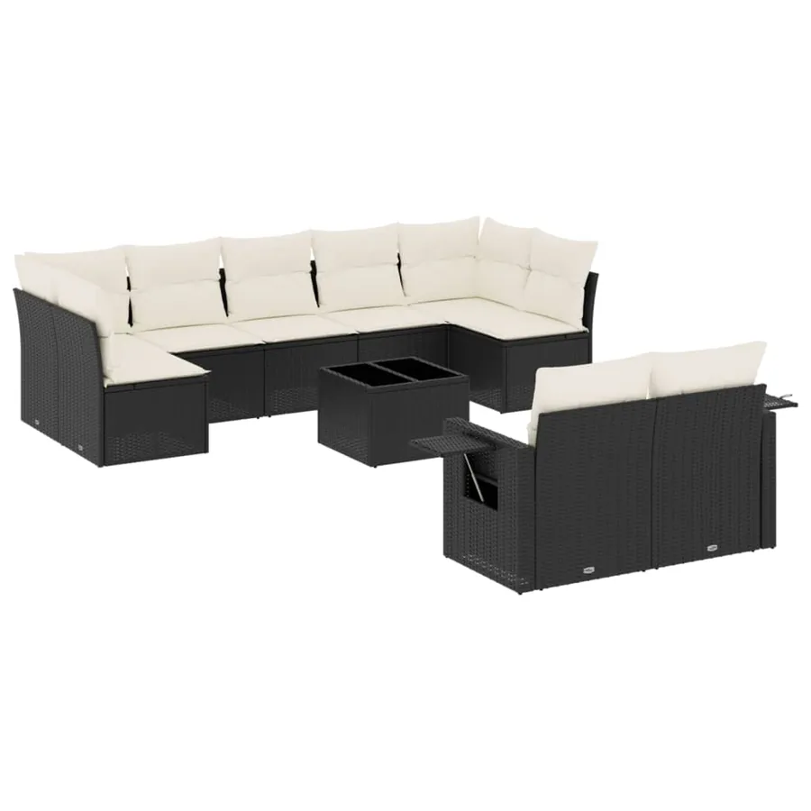 Salon de jardin 10 pcs avec coussins noir résine tressée - 2