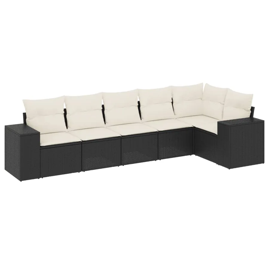 Salon de jardin 6 pcs avec coussins noir résine tressée - 2