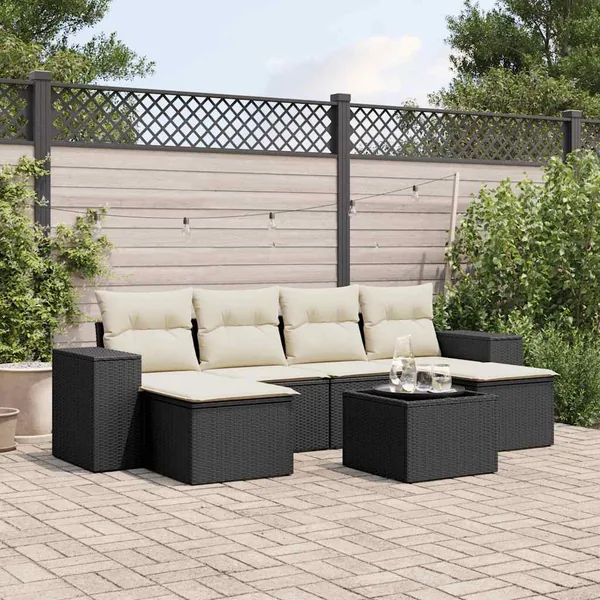 Salon de jardin 7 pcs avec coussins noir résine tressée 55 x 62 x 69 cm - 59,4 kg