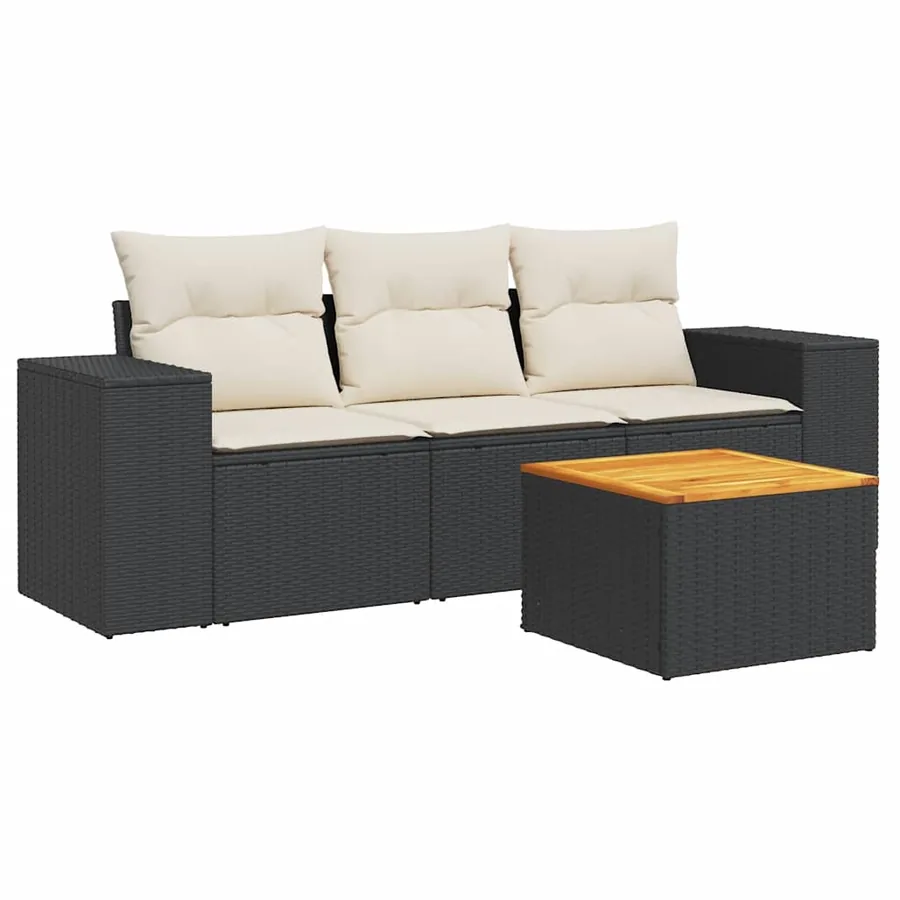 Salon de jardin 4 pcs avec coussins noir résine tressée - 2