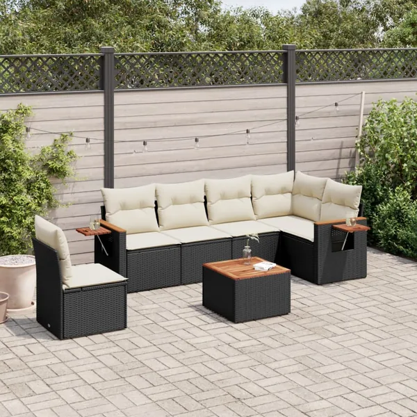 Salon de jardin 7 pcs avec coussins noir résine tressée 62 x 62 x 69 cm - 61,4 kg