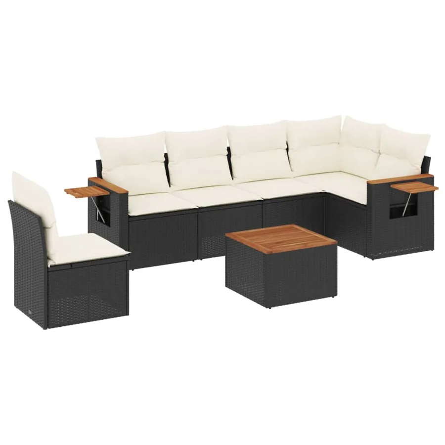 Salon de jardin 7 pcs avec coussins noir résine tressée 62 x 62 x 69 cm - 61,4 kg - 2