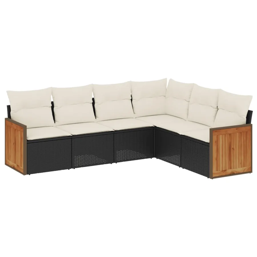 Salon de jardin 6 pcs avec coussins noir résine tressée - 2