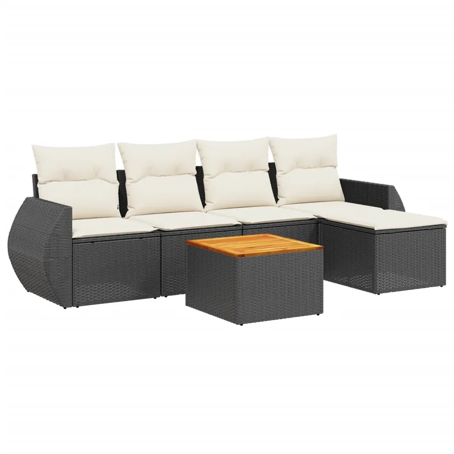 Salon de jardin 6 pcs avec coussins noir résine tressée - 2