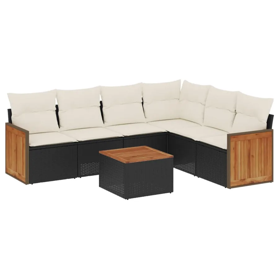 Salon de jardin 7 pcs avec coussins noir résine tressée 62 x 62 x 69 cm - 61,4 kg - 2