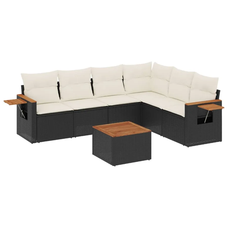 Salon de jardin 7 pcs avec coussins noir résine tressée 62 x 62 x 69 cm - 61,4 kg - 2