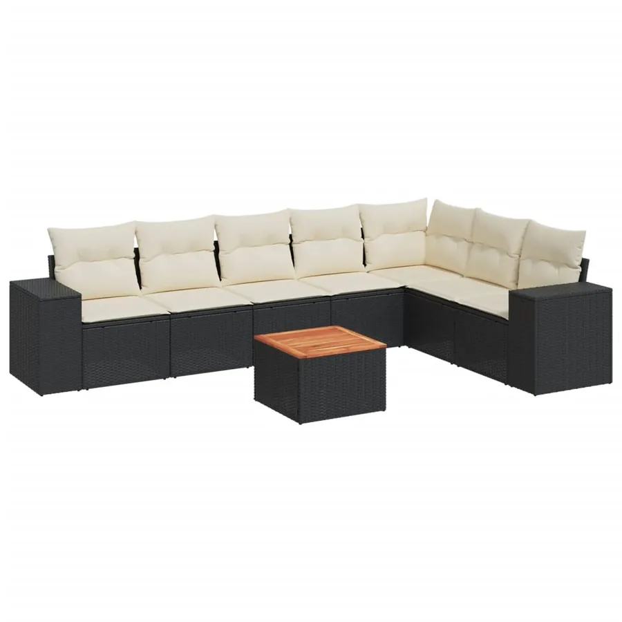 Salon de jardin 8 pcs avec coussins noir résine tressée - 2