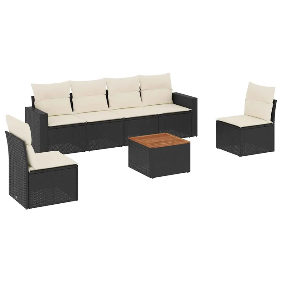 Salon de jardin 7 pcs avec coussins noir résine tressée 55 x 62 x 69 cm - 57,4 kg - 2