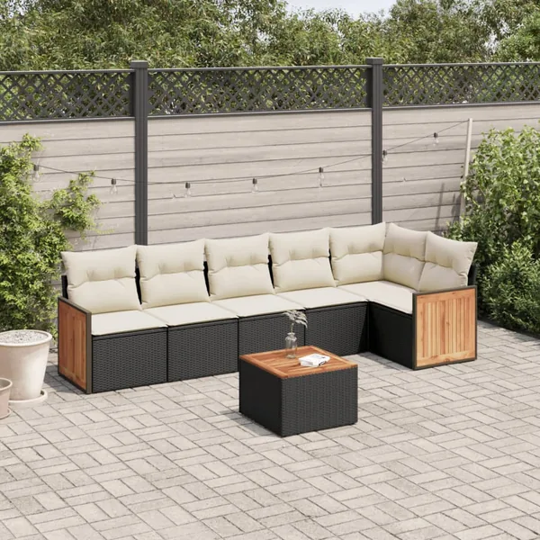 Salon de jardin 7 pcs avec coussins noir résine tressée 62 x 62 x 69 cm - 61,4 kg