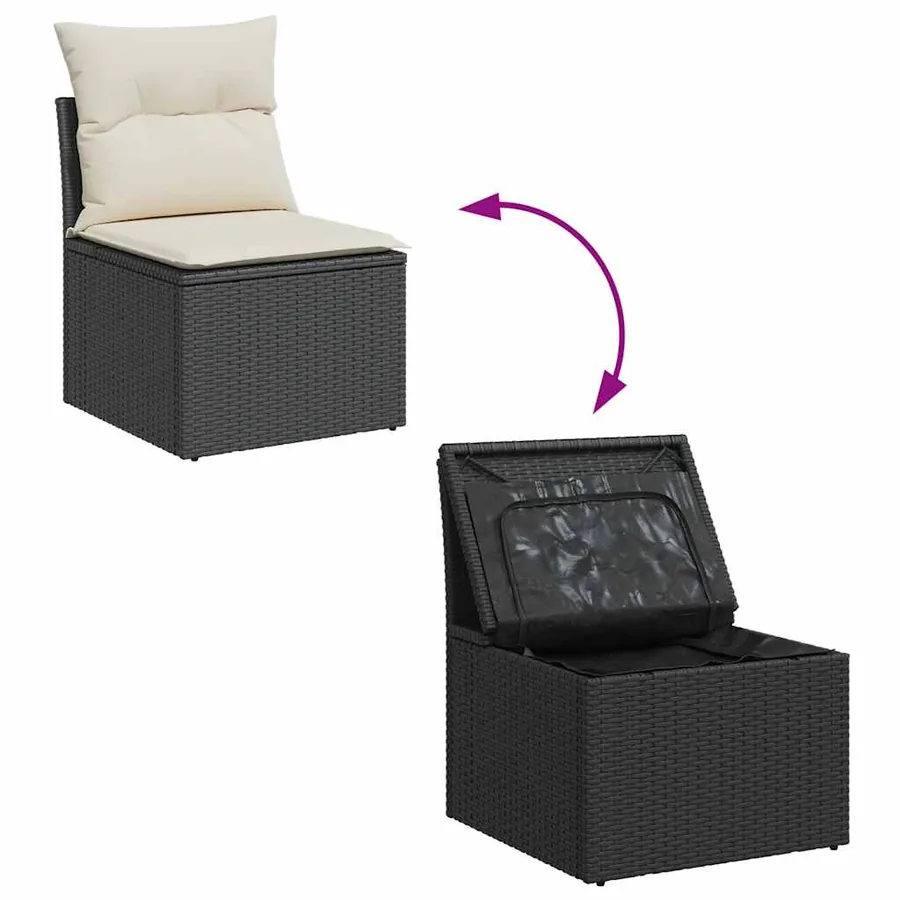 Chaise de jardin sans accoudoirs avec coussins noir poly rotin - 7