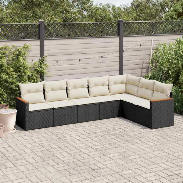 Salon de jardin 7 pcs avec coussins noir résine tressée 62 x 62 x 69 cm - 61,2 kg